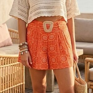 Sam Edelman Romy Highrise Pleated Eyelet Orange Cotton Shorts 6